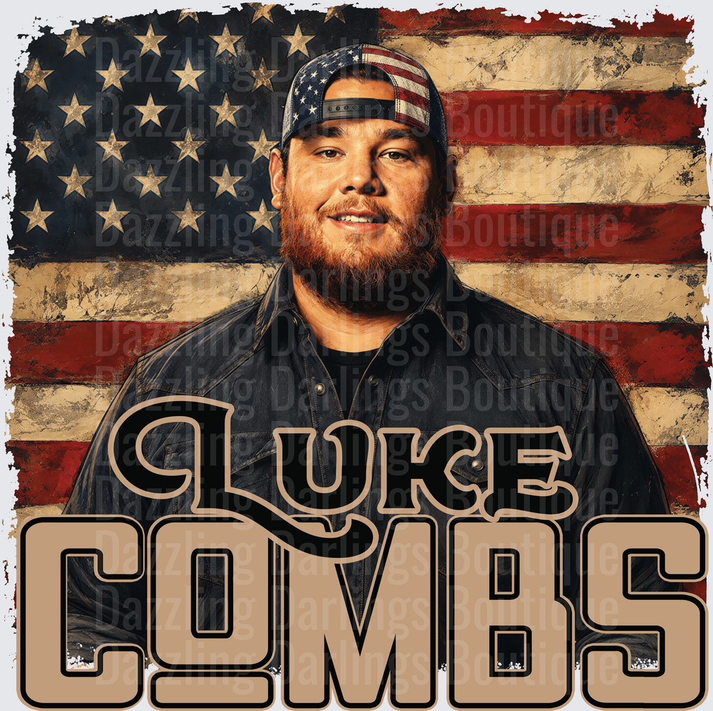 Luke Combs Country Music Star with Distressed American Flag