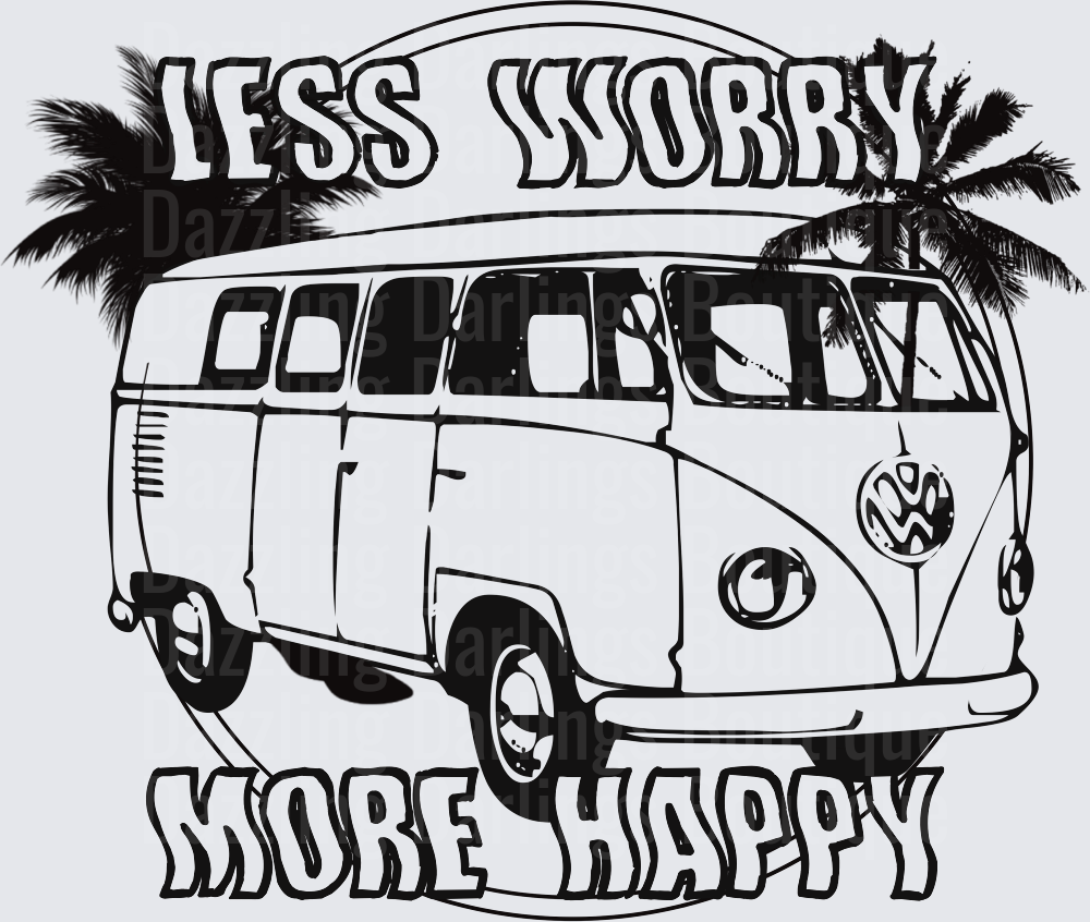 Less Worry More Happy Volkswagen Bus with Palm Trees