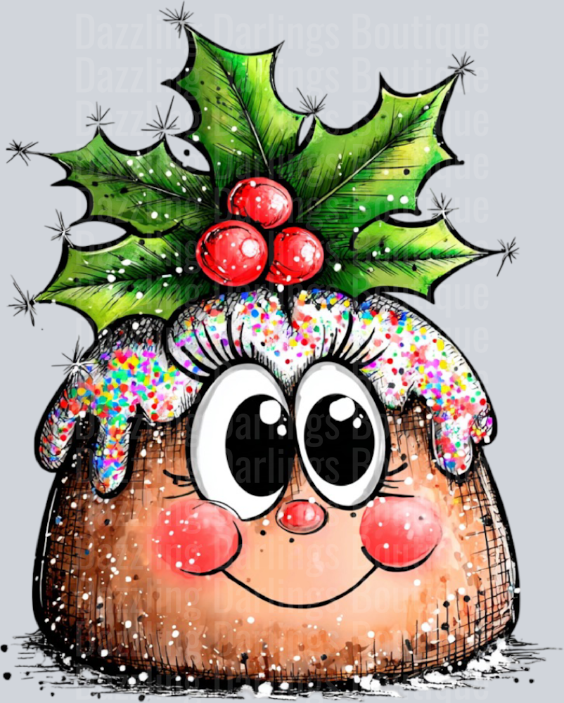 Hand-drawn Christmas Pudding Holly Sprinkles