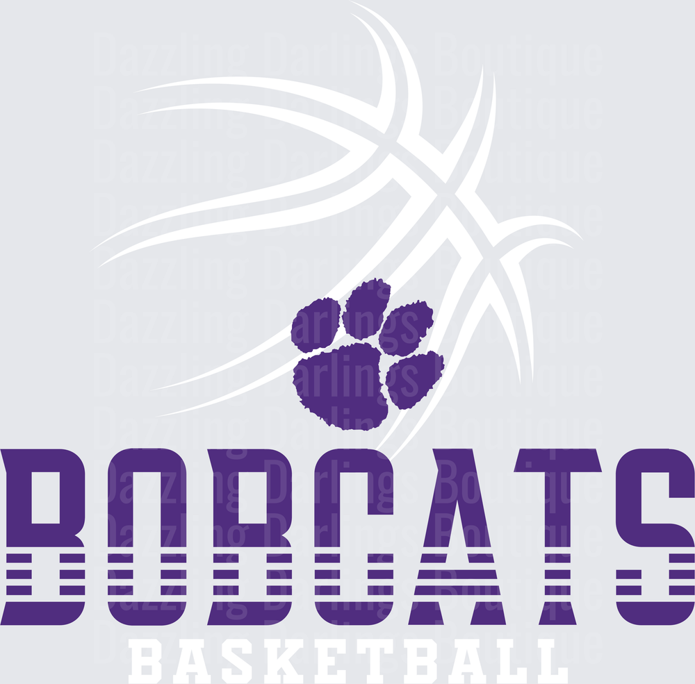Purple Bobcats Paw Print Bold Striped Lettering