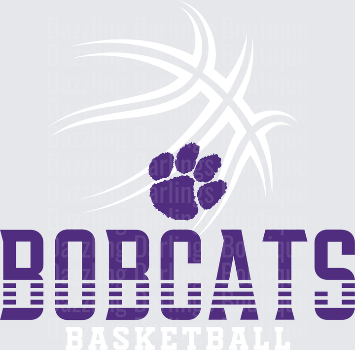Purple Bobcats Paw Print Bold Striped Lettering
