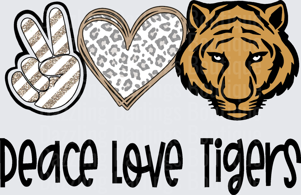 Peace Love Tigers Gold Glitter Leopard Heart Design