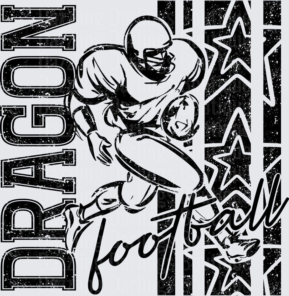 Dragon Football Player Running Back Stars Grunge Design