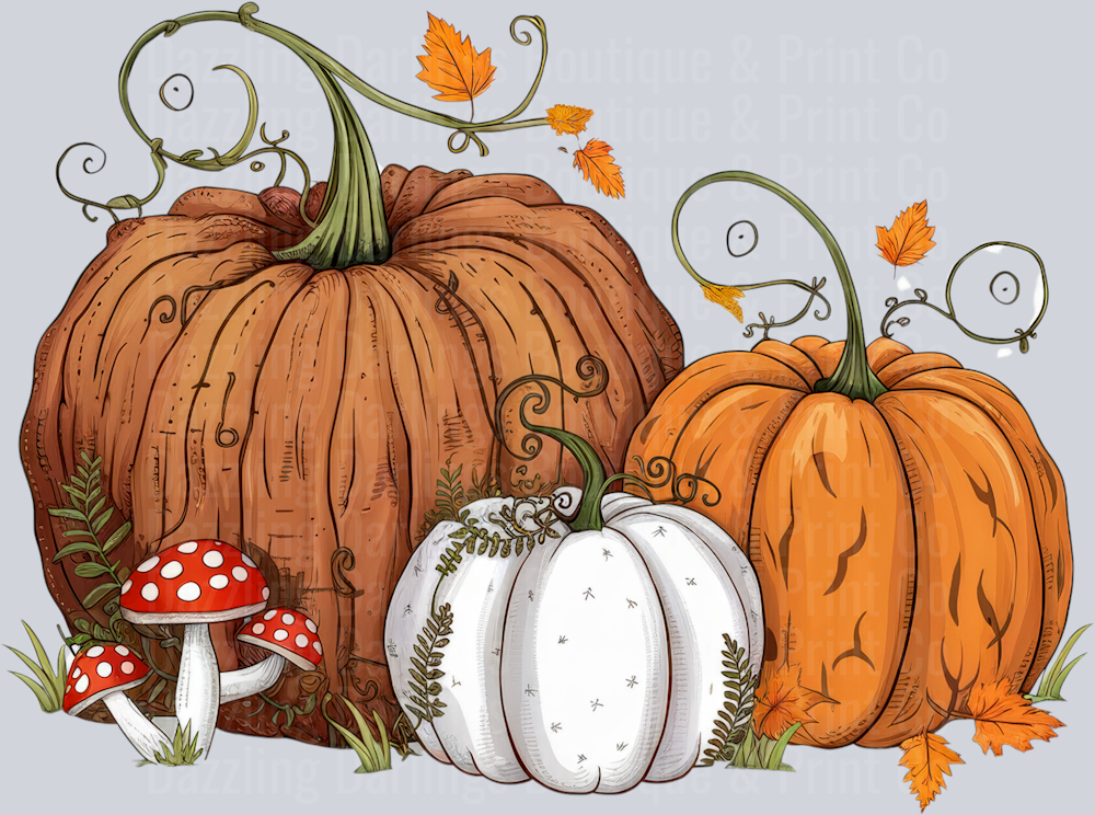 Halloween Fall Pumpkin Rustic Trio Mushrooms