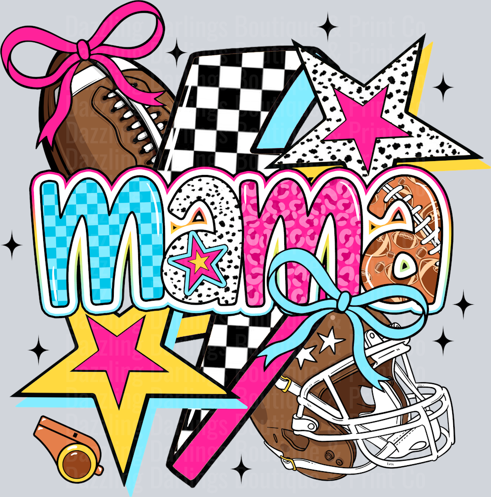Football Mama Pink Bows Checkered Lightning Bolt Helmet