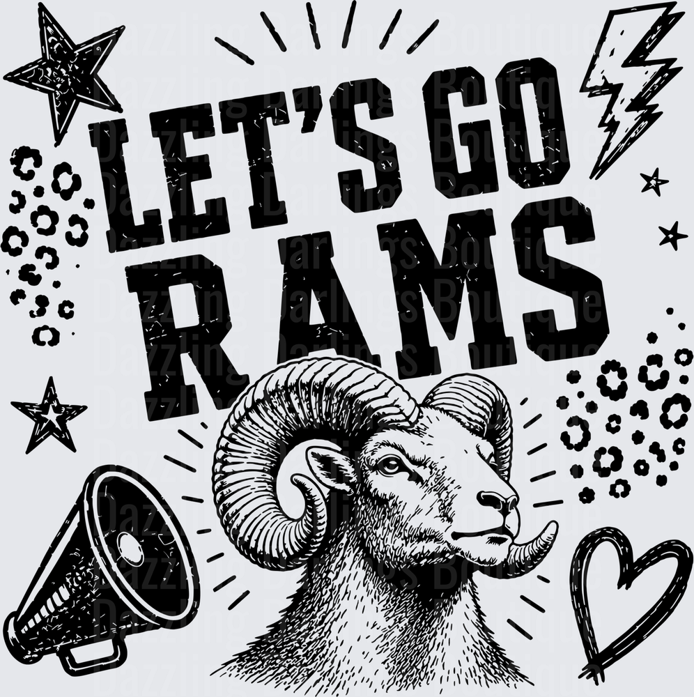 Let's Go Rams Spirit Ram Head with Stars and Megaphone