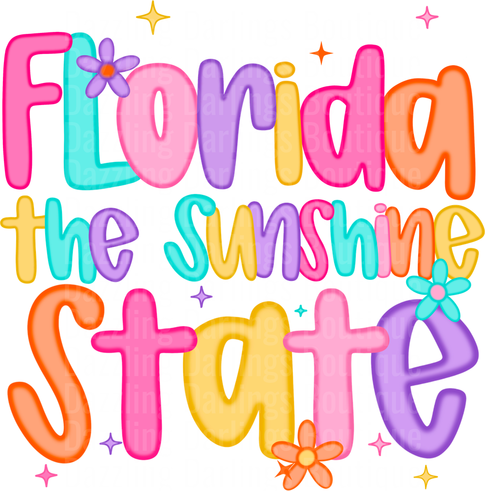 Florida the Sunshine State Colorful Bubble Letters with Flowers