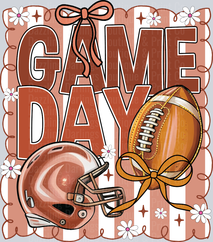 Game Day Football Brown Stripes Helmet Bow