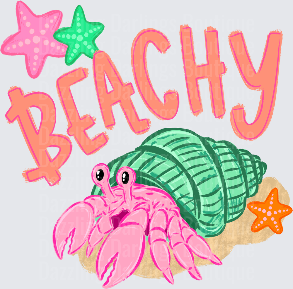 Beachy Pink Hermit Crab with Starfish Summer Design