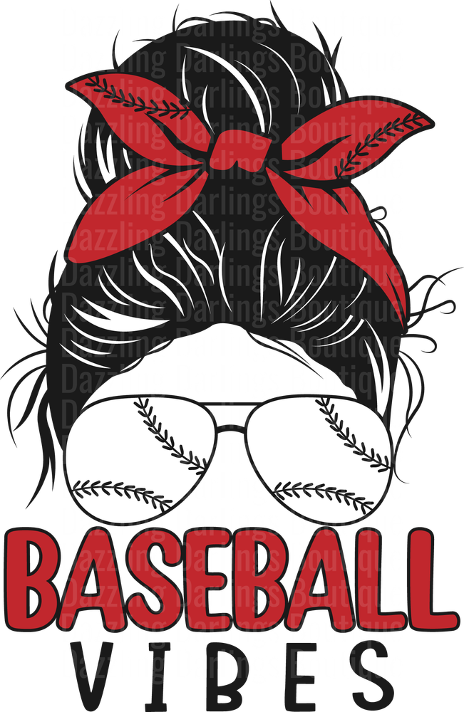 Baseball Vibes Messy Bun Girl with Red Bandana and Sunglasses