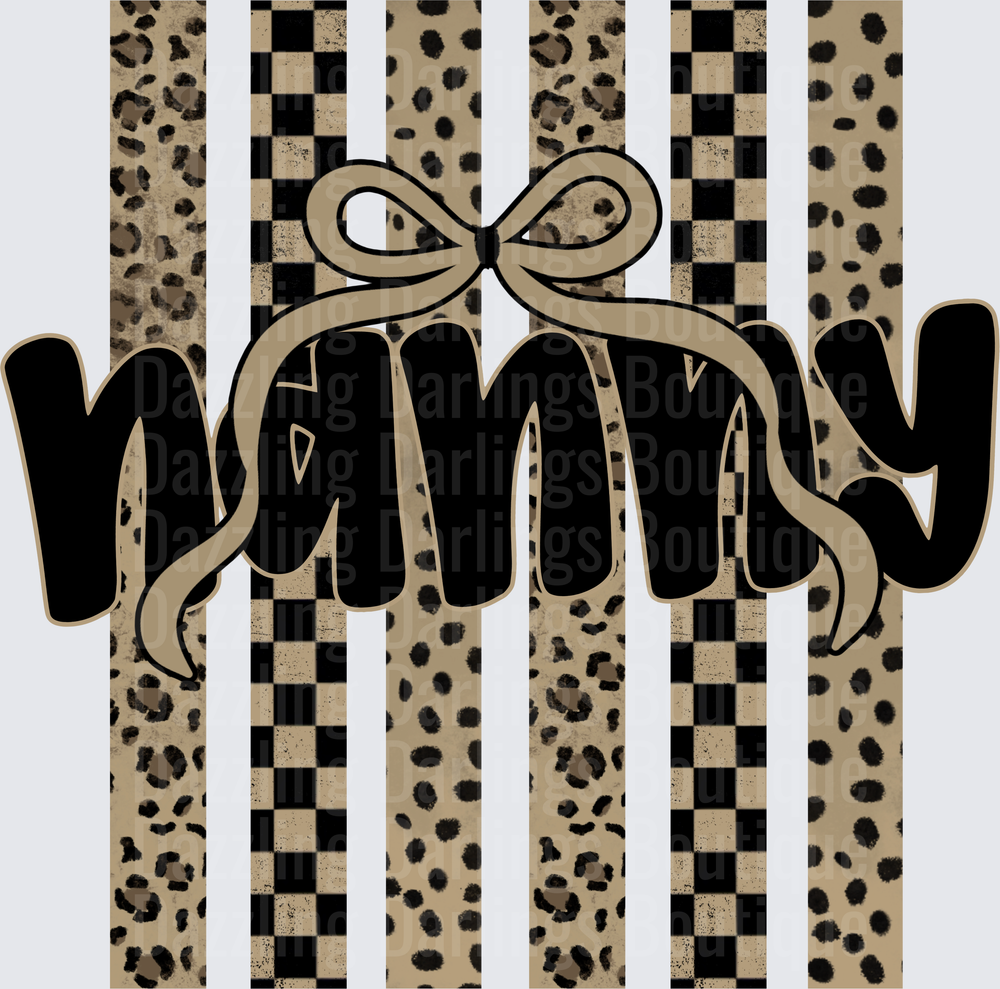 Nana Leopard Print Checkered Pattern with Ribbon Bow