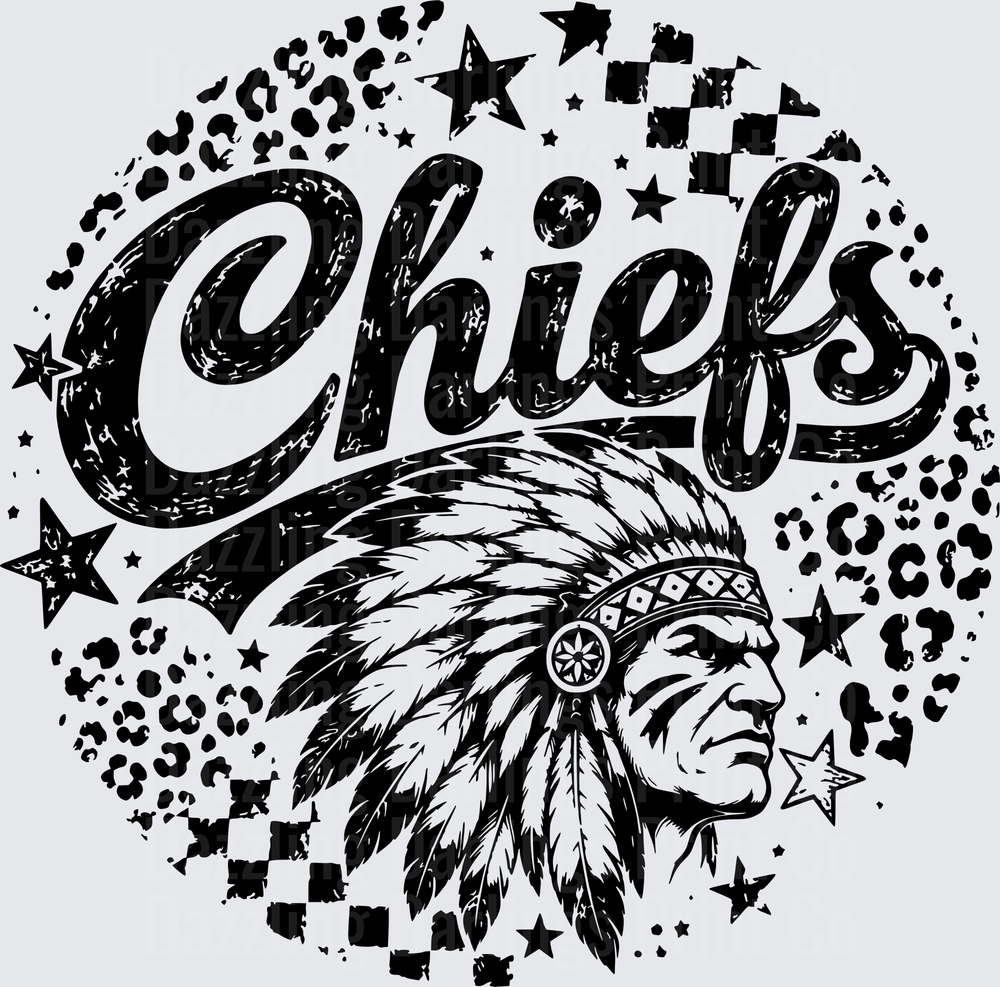 Chiefs Script Native American Chief Headdress Leopard Star Circle