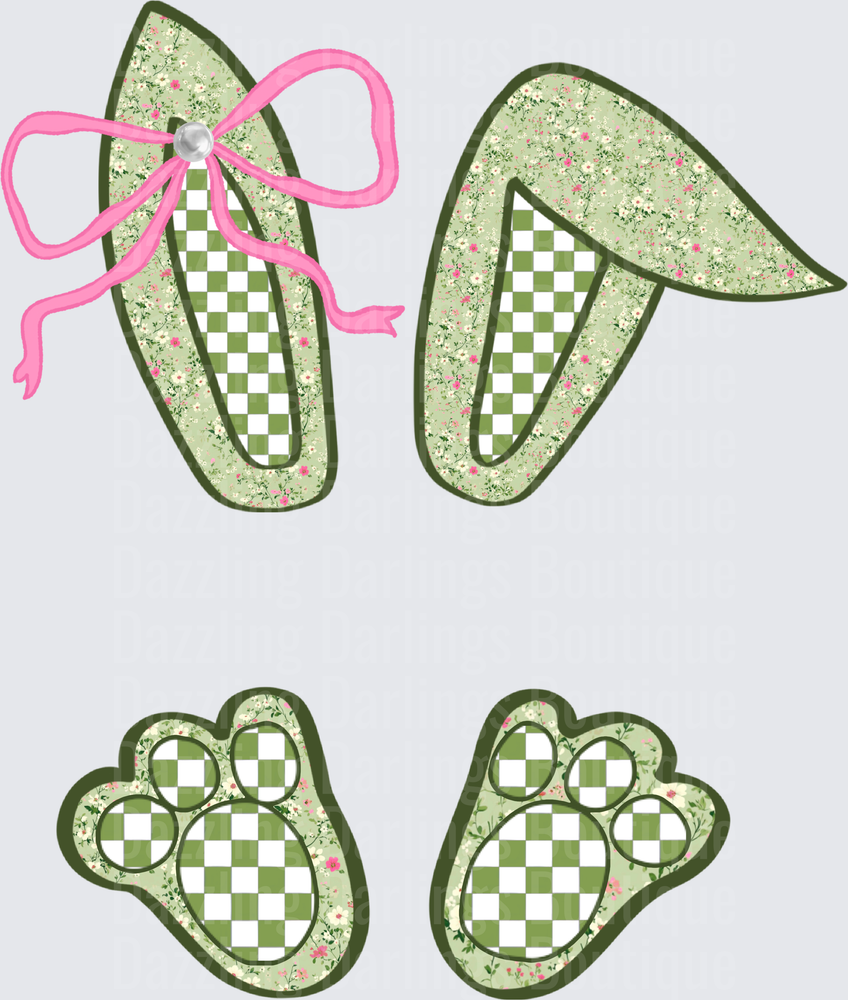 Green Floral Ballet Slippers with Pink Bow and Paw Prints