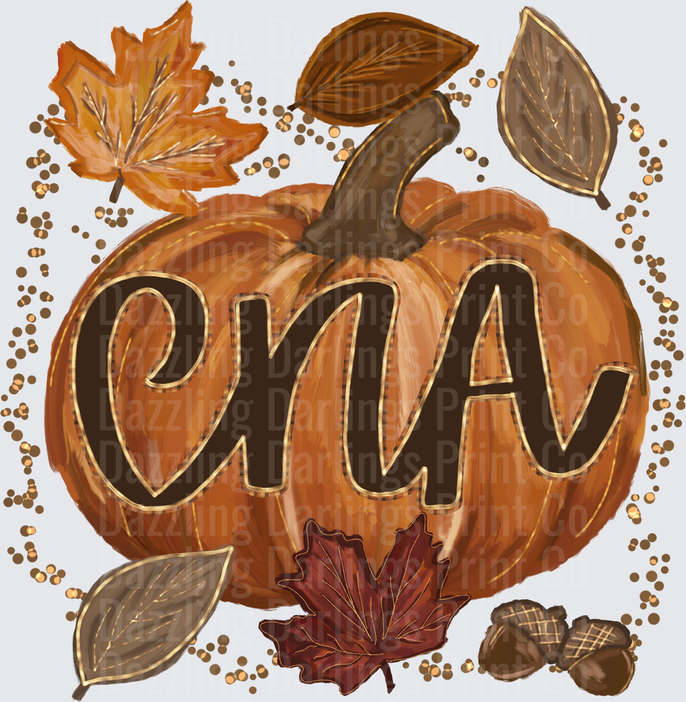CNA Fall Pumpkin with Autumn Leaves and Acorns