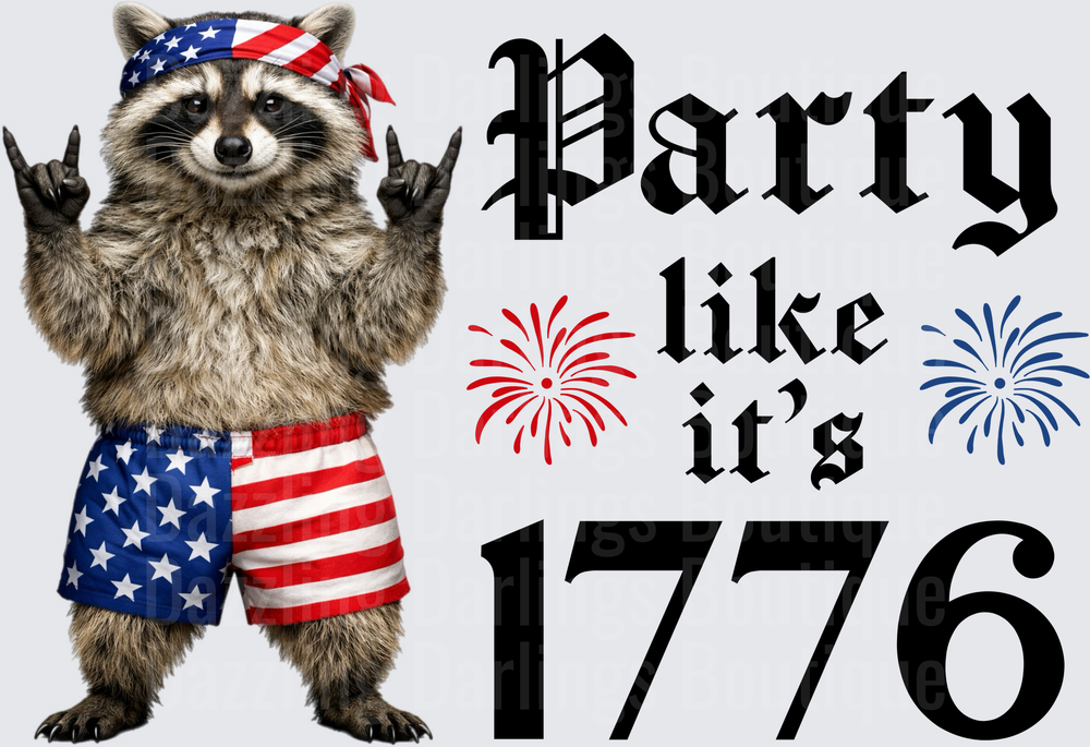 Patriotic Raccoon Party Like It's 1776 Fourth of July Design
