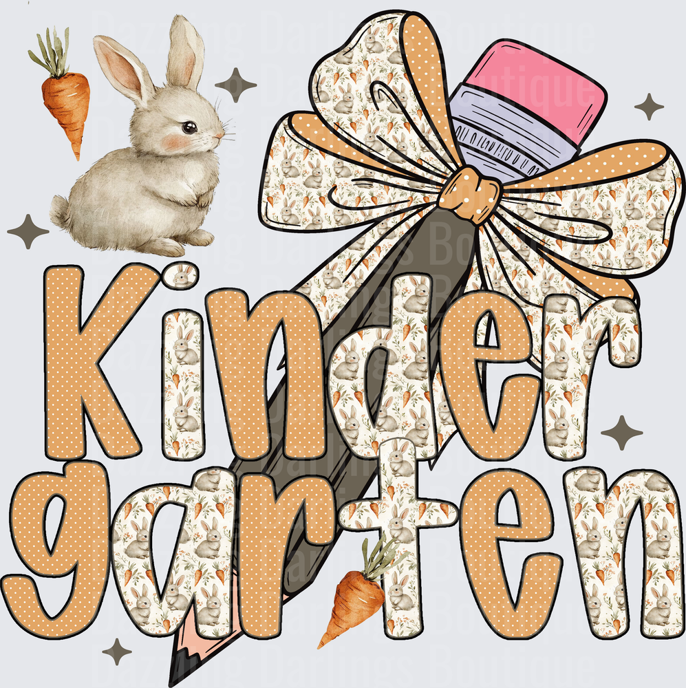 Kindergarten Teacher Bunny and Carrot Pattern with Bow