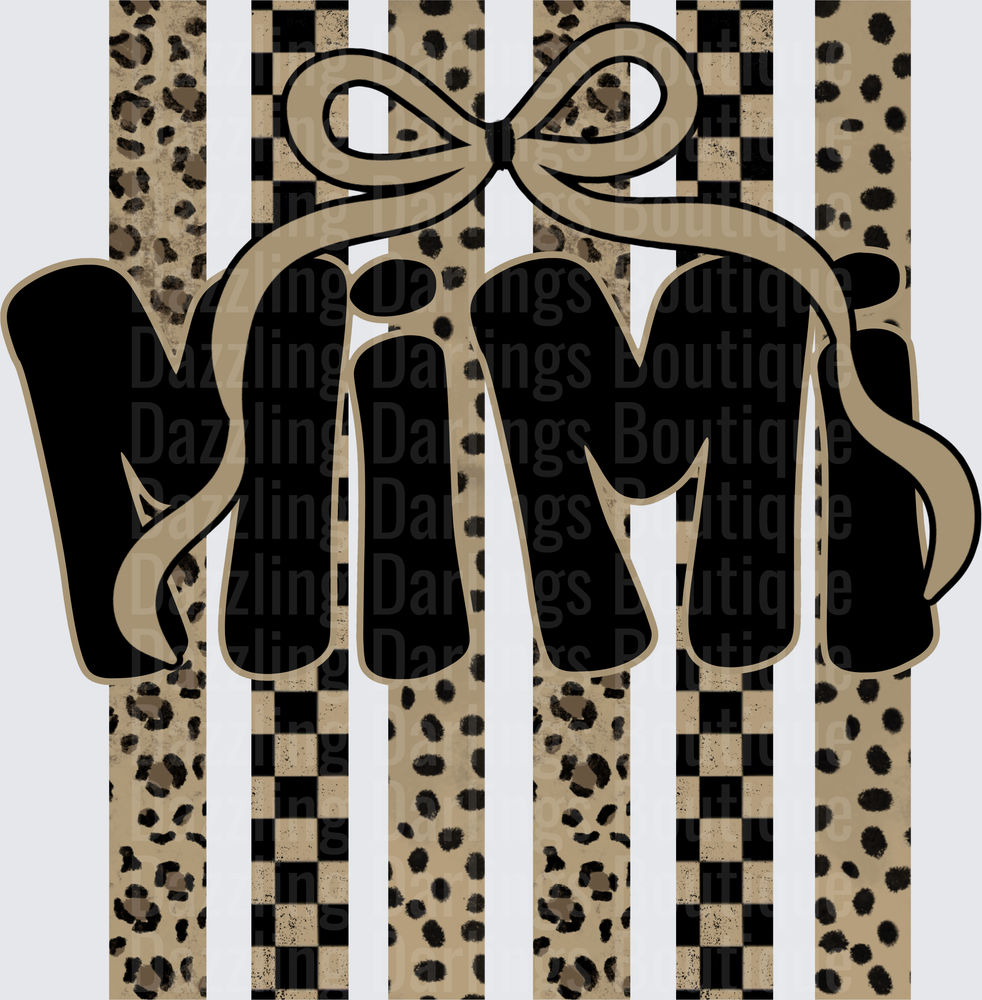 Mimi with Bow Leopard Print and Checkered Stripe Pattern