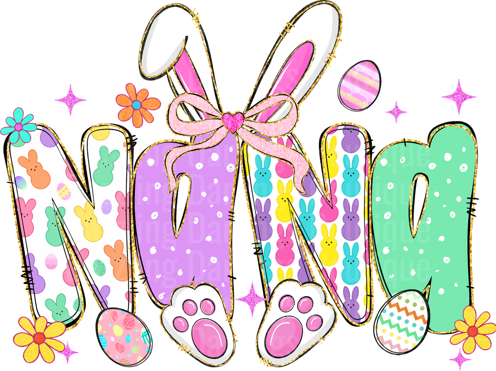 Easter Mom Bunny Ears Paw Prints Colorful Peeps Design