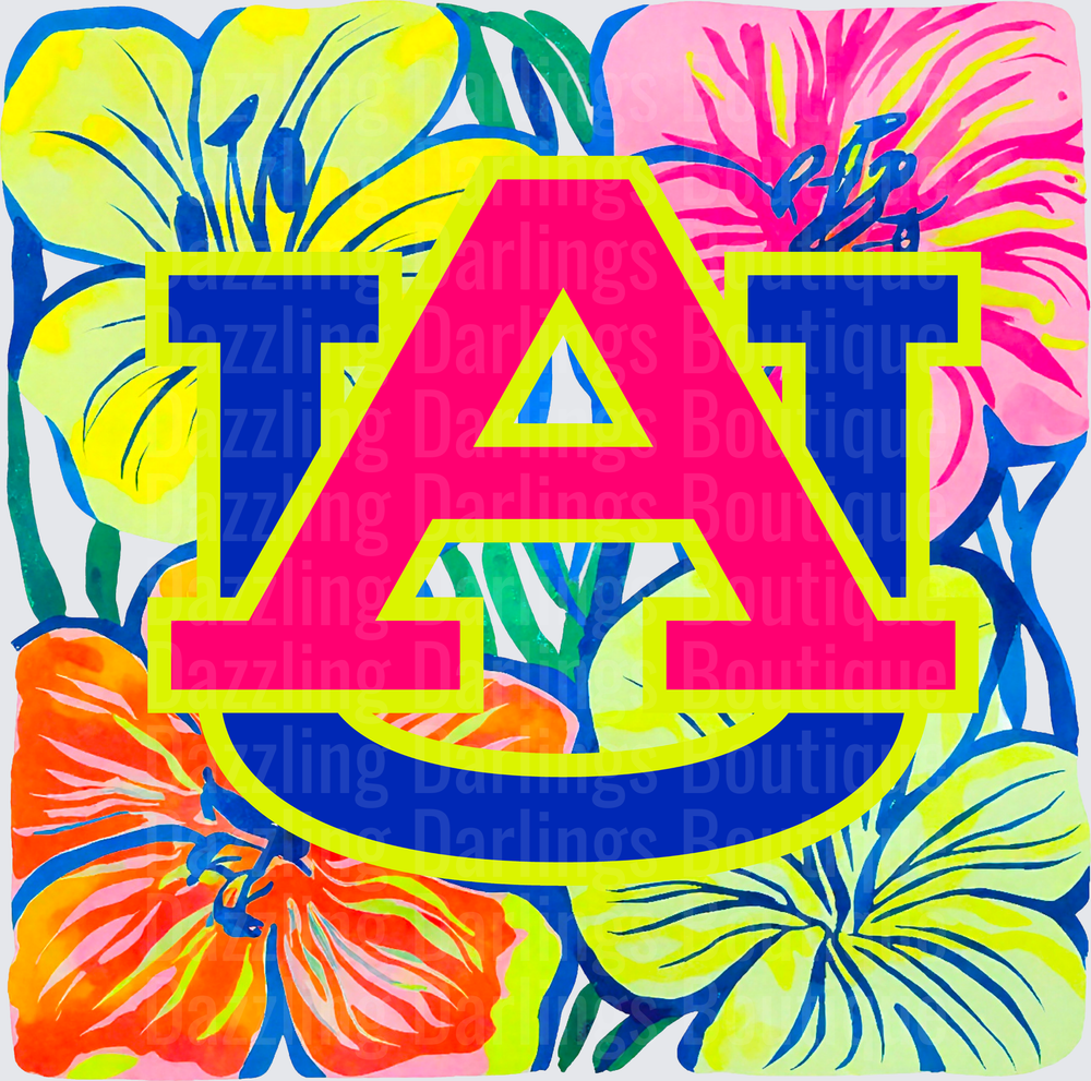 Auburn University AU Logo Tropical Floral Preppy Design