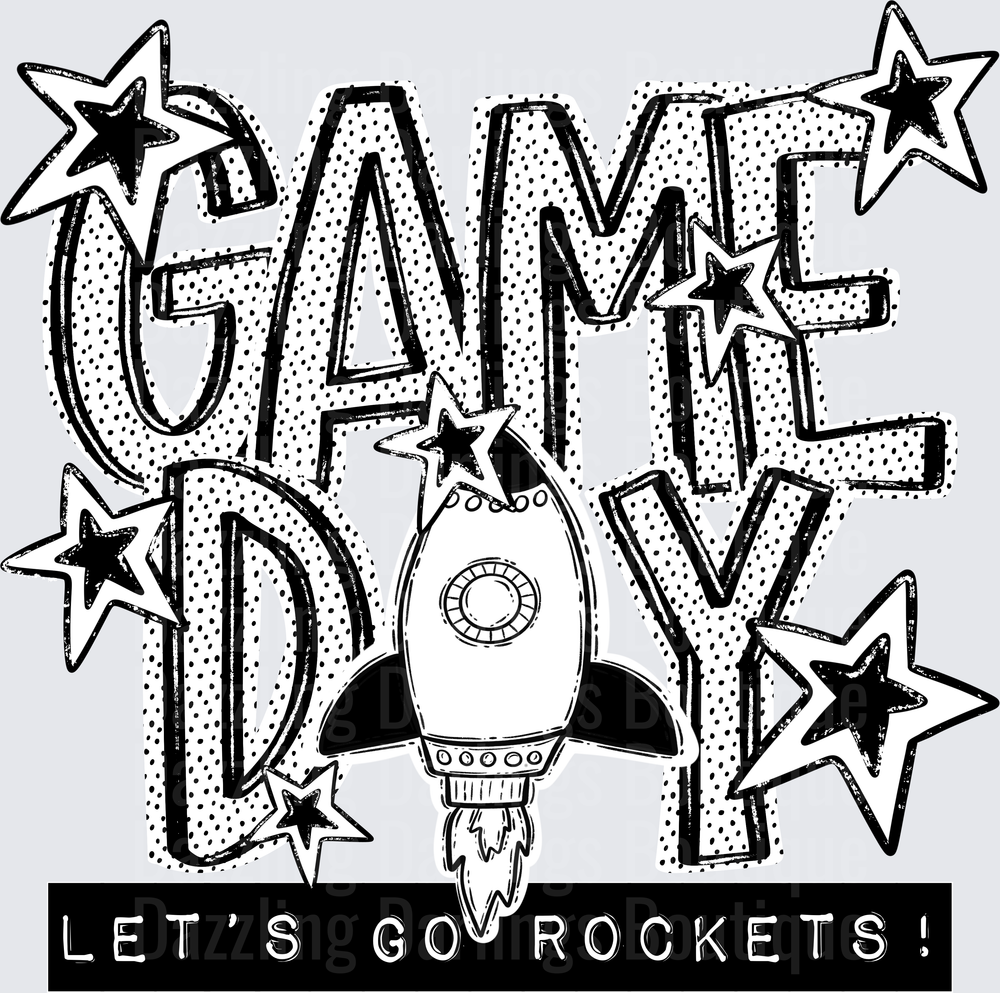Game Day Let's Go Rockets Sketch Stars Rocket Ship