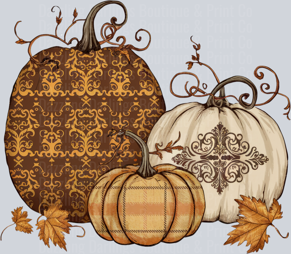 Halloween Fall Pumpkin Brown Damask Cream Filigree