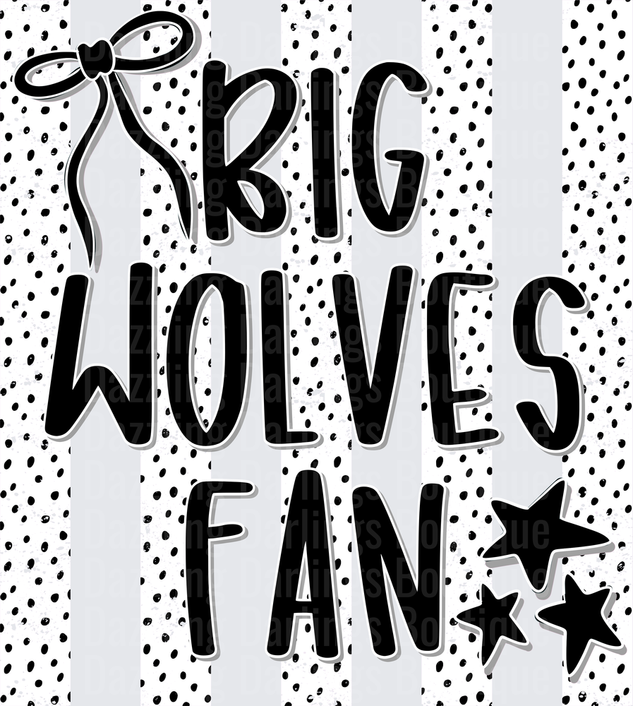 Big Wolves Fan Typography with Bow and Stars on Polka Dots