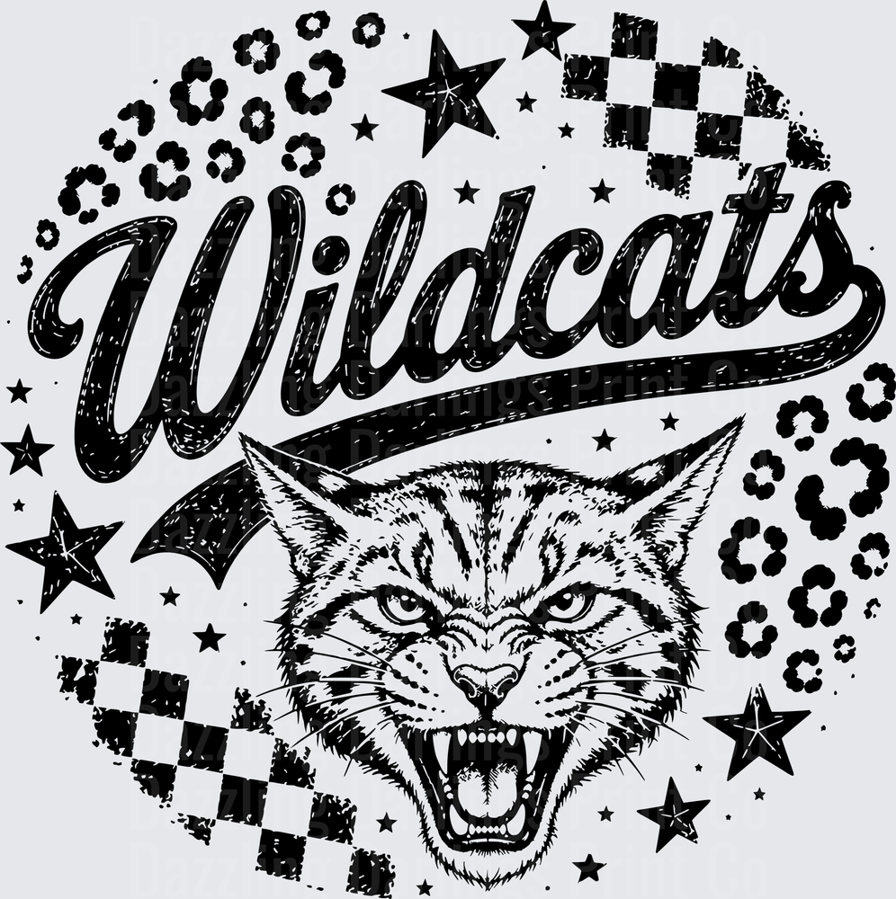 Wildcats Roaring Wildcat Face Stars Leopard Checkered