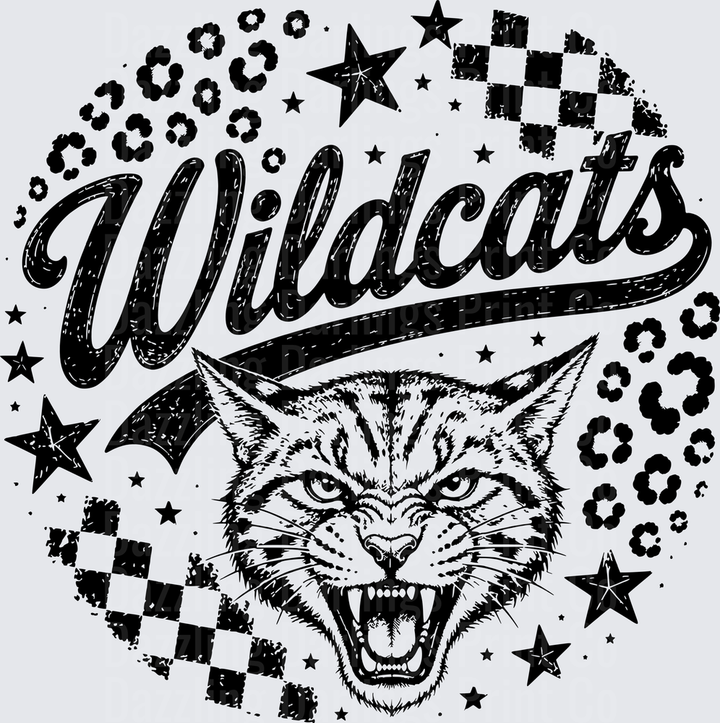 Wildcats Roaring Wildcat Face Stars Leopard Checkered
