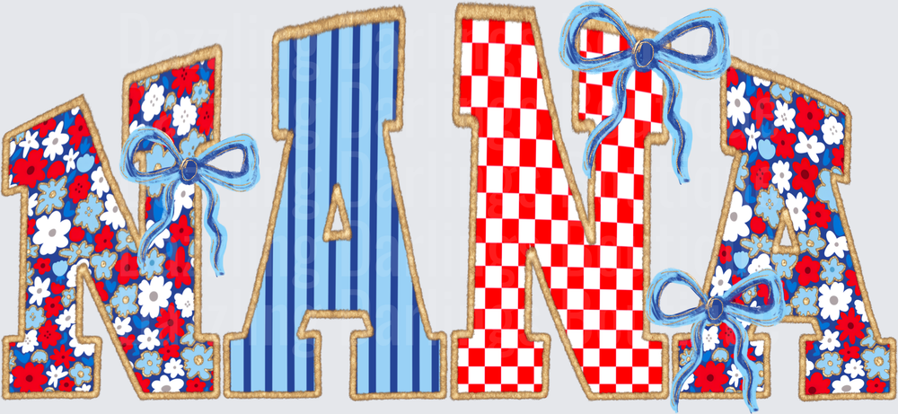 MAMA Letters with Red White Blue Floral Pattern and Bows