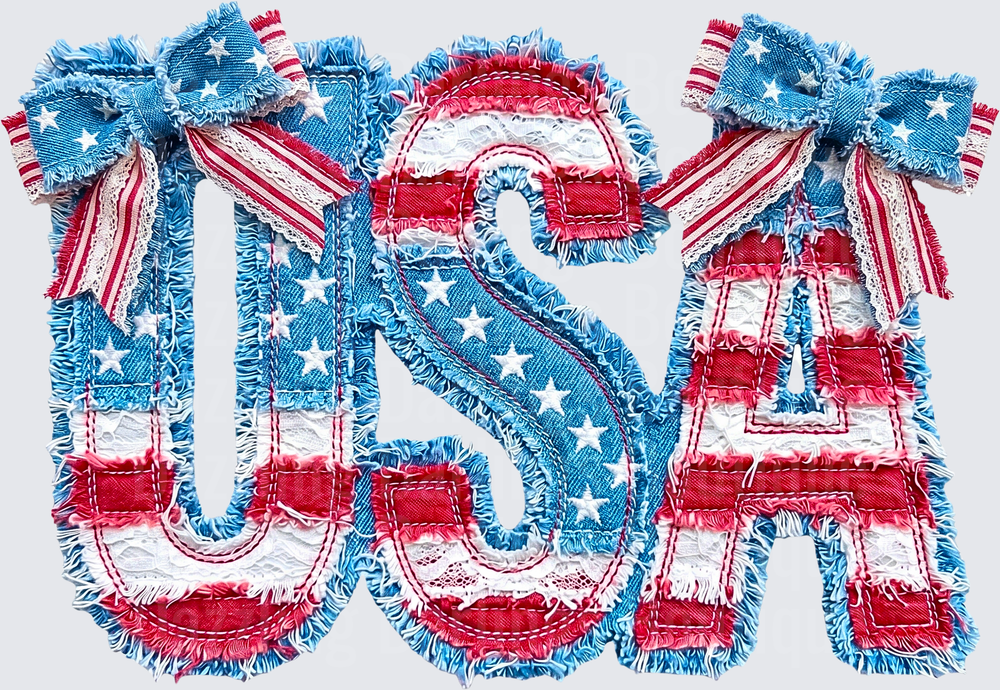 Distressed Denim USA Patriotic Flag Letters with Frayed Edges