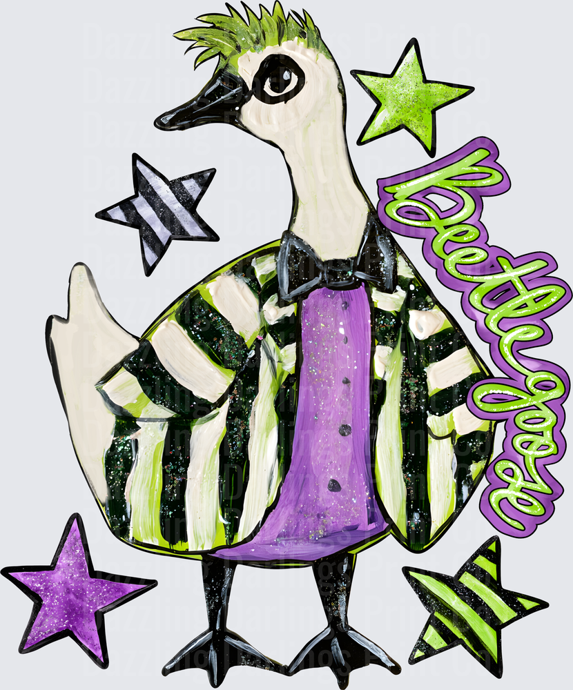 Beetlejuice Goose Black White Striped Suit Purple Shirt Stars