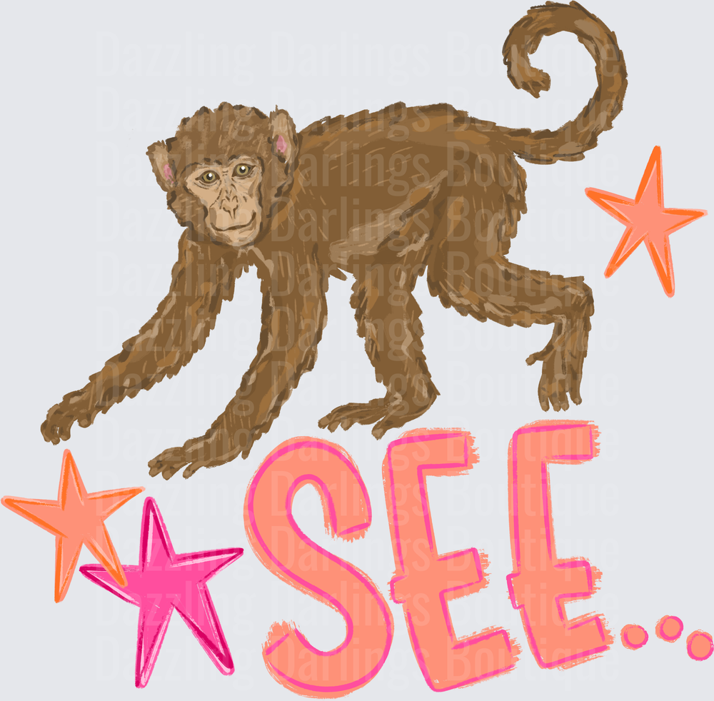 Brown Monkey with Pink Stars and SEE Text Design