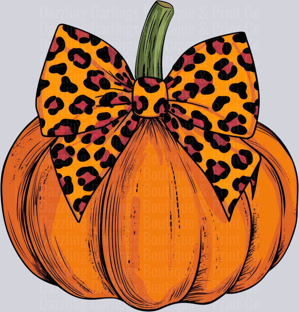 Halloween Fall Pumpkin Leopard Coquette Bow Bright Orange