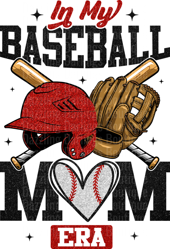 In My Baseball Era Mom Heart Design with Helmet Glove and Bats