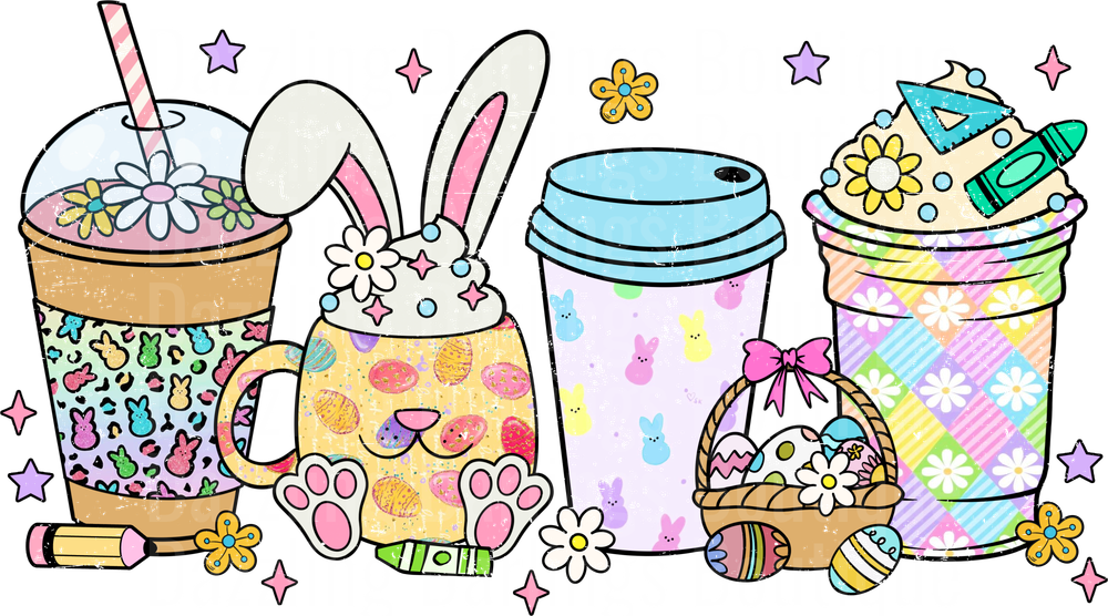 Easter Bunny with Decorated Coffee Cups and Peeps Tumbler