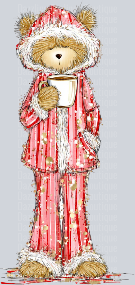 Christmas Teddy Bear Hooded Pajamas Hot Cocoa