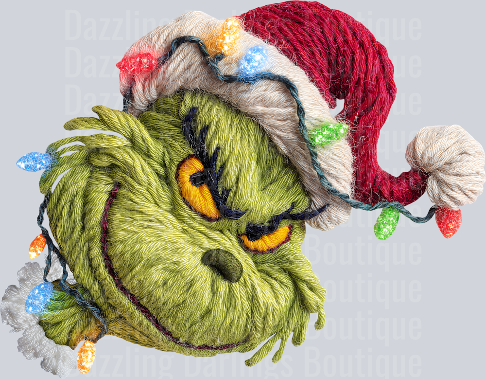 Grinch Christmas Lights Santa Hat Knit Style