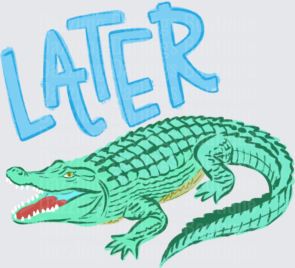 Later Alligator Blue Text with Green Cartoon Gator
