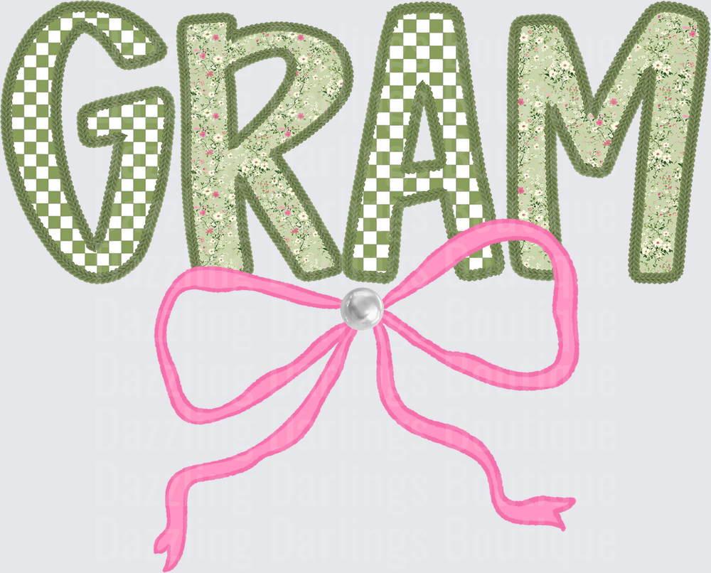 Gram Floral Text with Pink Bow Design