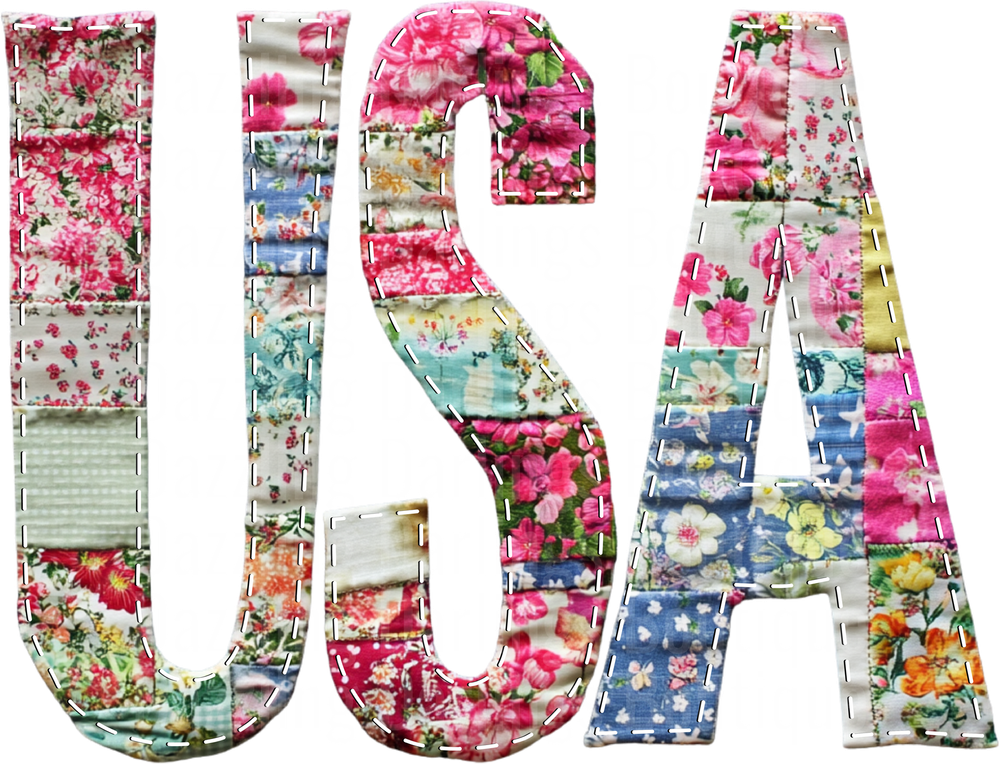 USA Letters Filled with Vintage Floral Patchwork Patterns