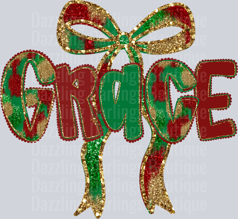Grace Christmas Glitter Bow Plaid Letters