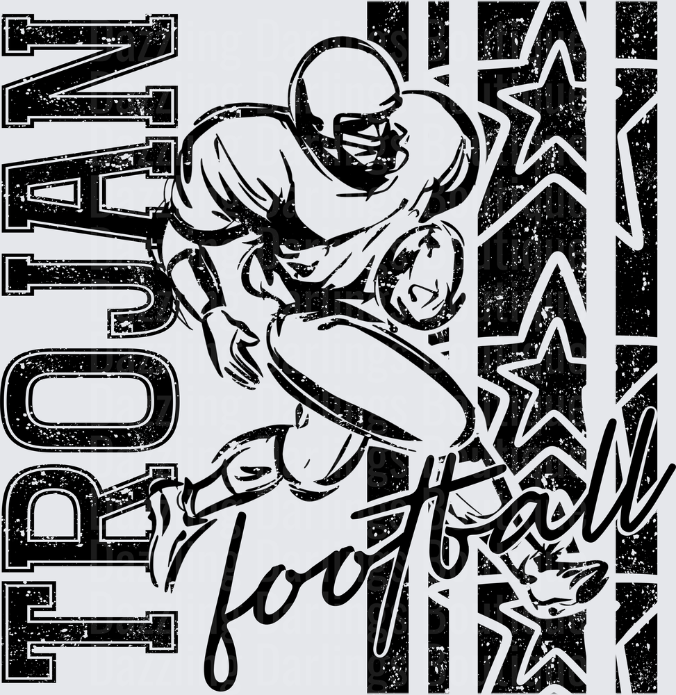 Trojan Football Player Running Back Grunge Stars Design