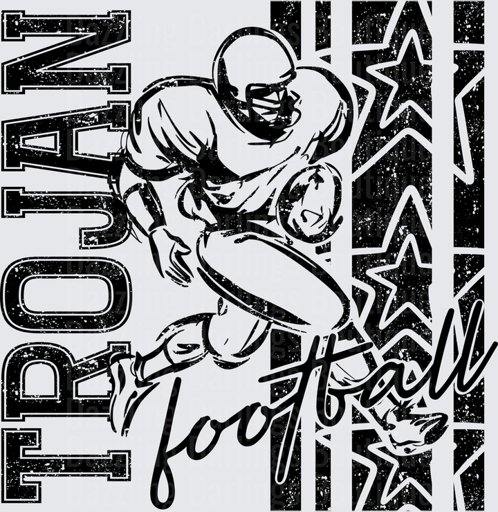 Trojan Football Player Running Back Grunge Stars Design