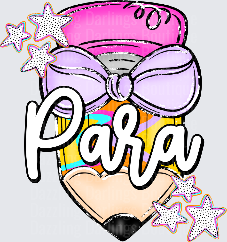 Para Rainbow Pencil Heart with Purple Bow and Stars