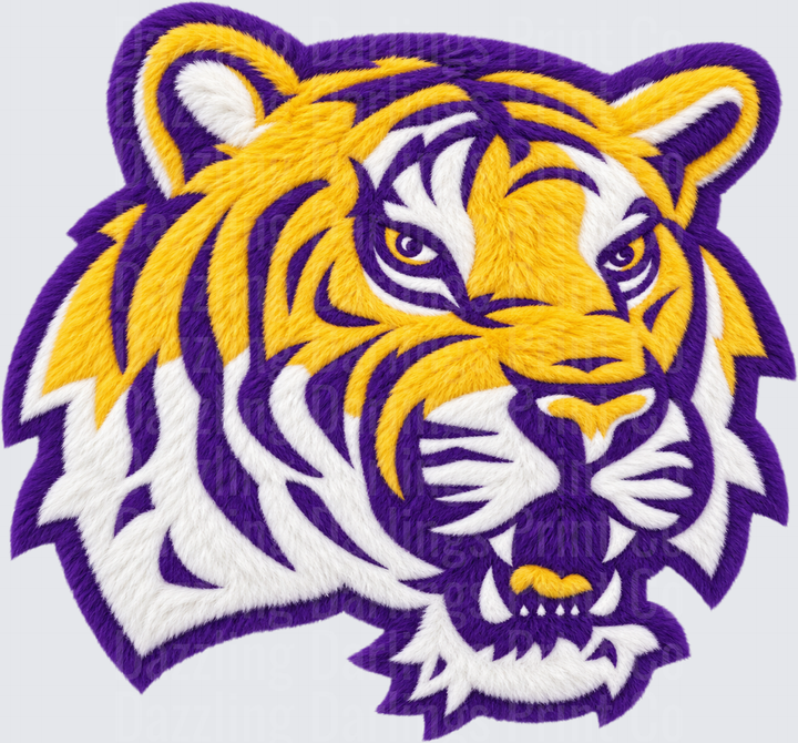 Tigers Embroidered Patch Style Tiger Head Purple Gold