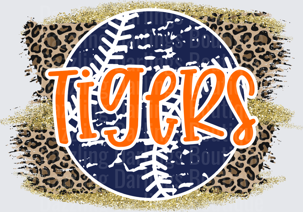 Tigers Baseball Leopard Print Navy Orange Distressed Design