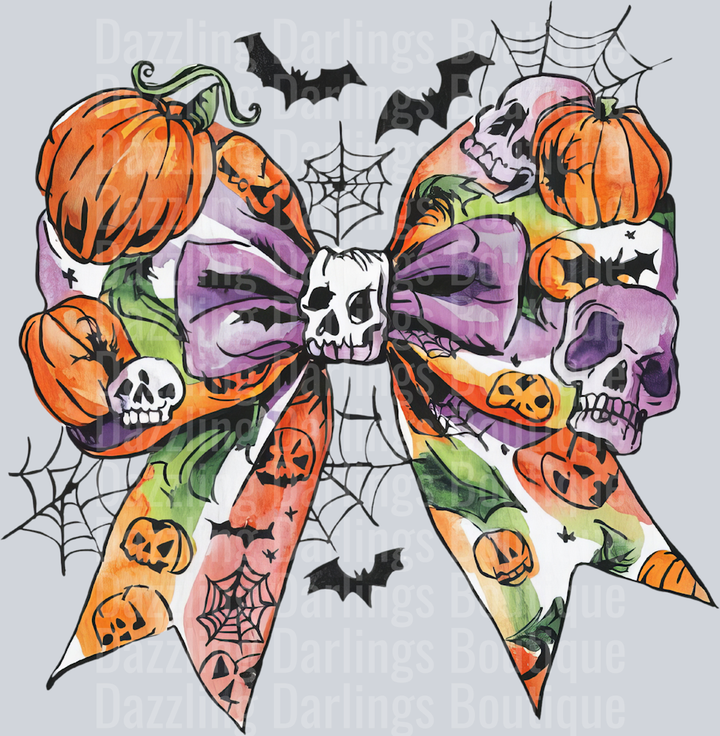 Halloween Fall Coquette Bow Purple Pumpkins Skull Webs
