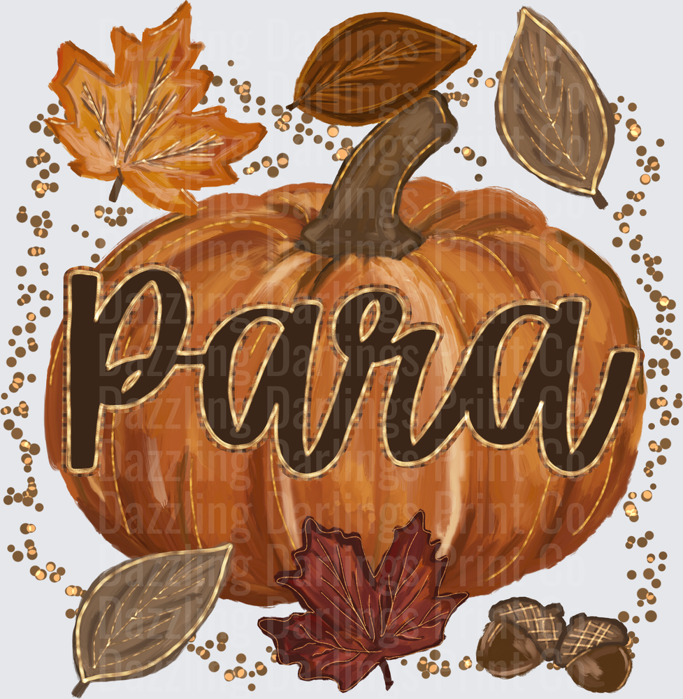 Fall Pumpkin Para Script with Autumn Leaves and Acorns