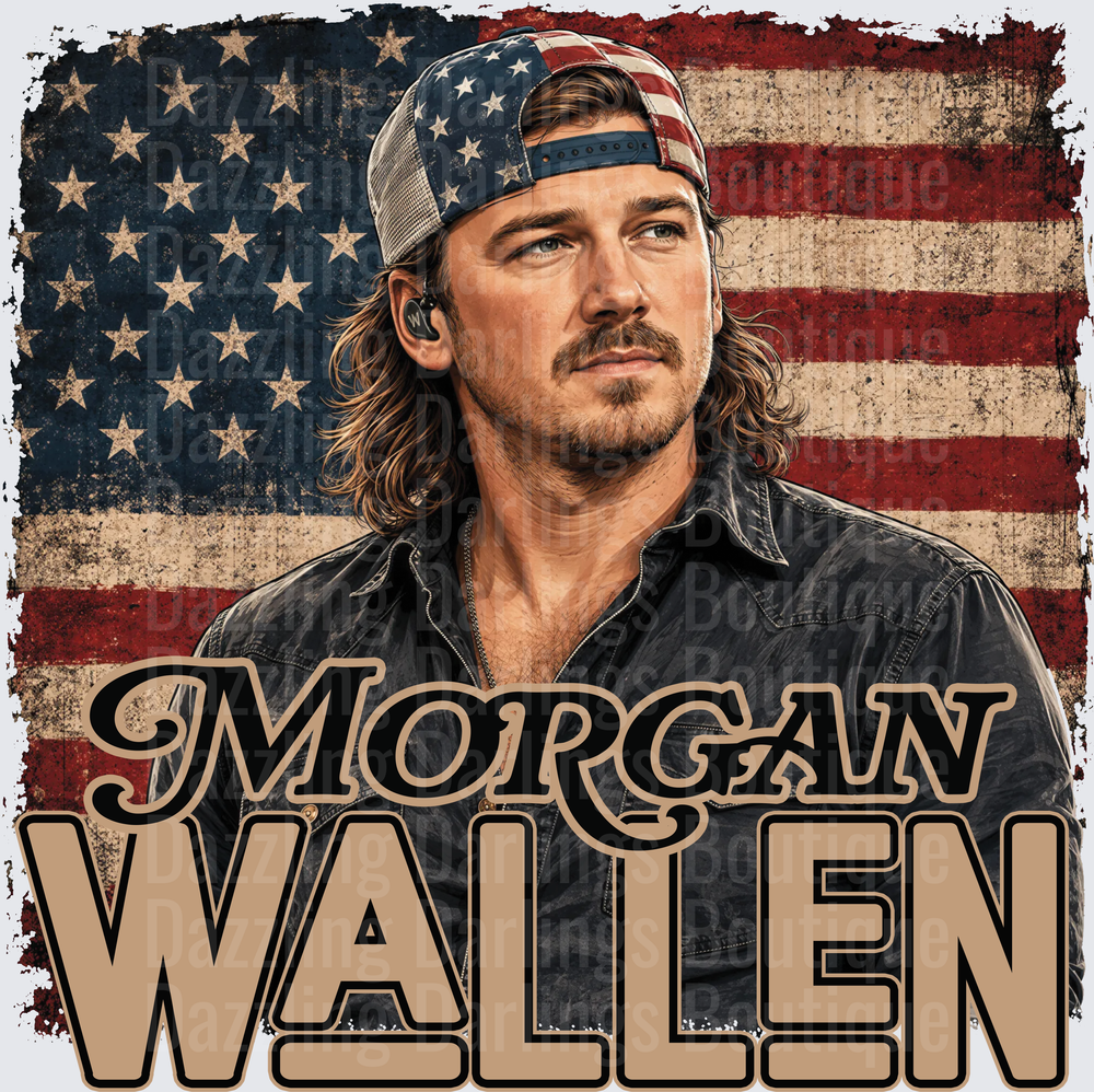 Morgan Wallen Portrait with Distressed American Flag Background