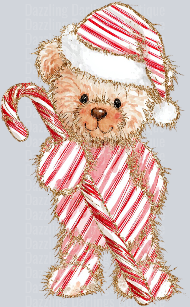Christmas Teddy Bear Candy Cane Santa Hat
